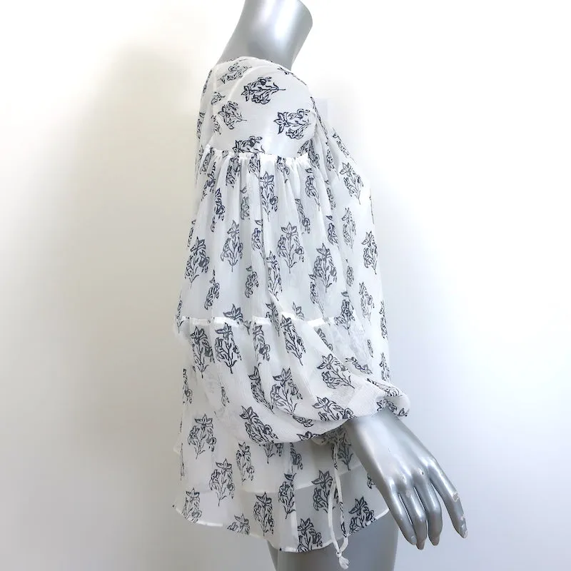 A.L.C. Chantal Balloon Sleeve Blouse White Floral Print Silk Chiffon Size 2