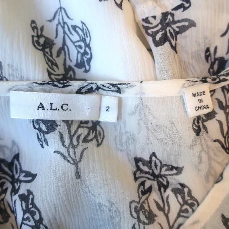 A.L.C. Chantal Balloon Sleeve Blouse White Floral Print Silk Chiffon Size 2