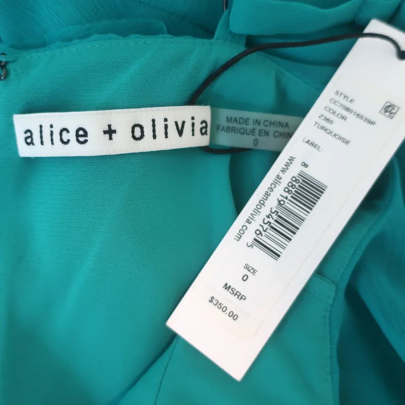 Alice   Olivia Tiered Ruffle Mini Dress Turquoise Chiffon Size 0 NEW