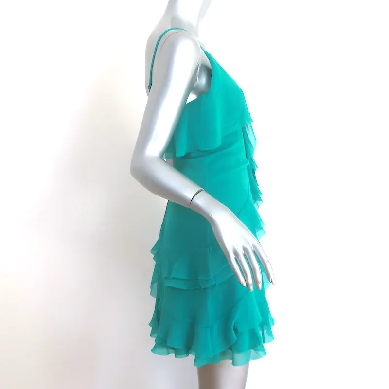 Alice   Olivia Tiered Ruffle Mini Dress Turquoise Chiffon Size 0 NEW