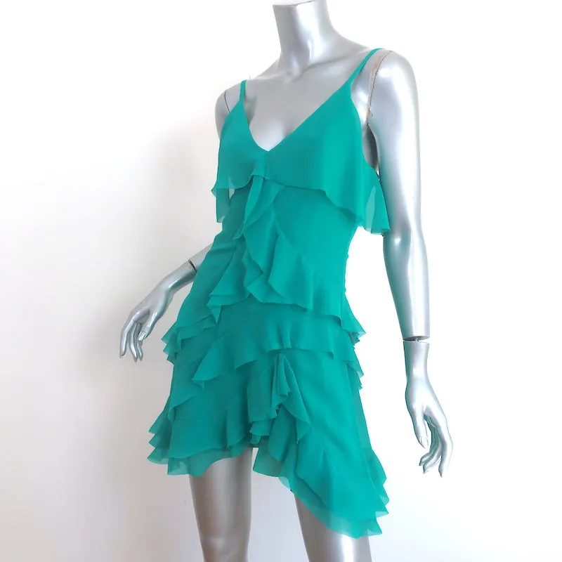 Alice   Olivia Tiered Ruffle Mini Dress Turquoise Chiffon Size 0 NEW