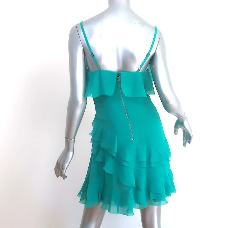 Alice   Olivia Tiered Ruffle Mini Dress Turquoise Chiffon Size 0 NEW