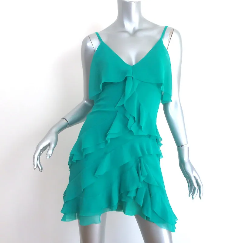 Alice   Olivia Tiered Ruffle Mini Dress Turquoise Chiffon Size 0 NEW