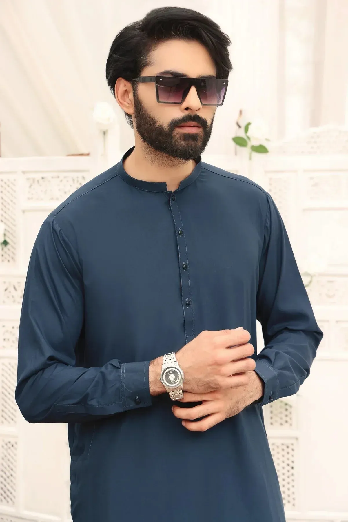 Aqua Verdant: Greenish Blue Shalwar Kameez Ensemble for Men
