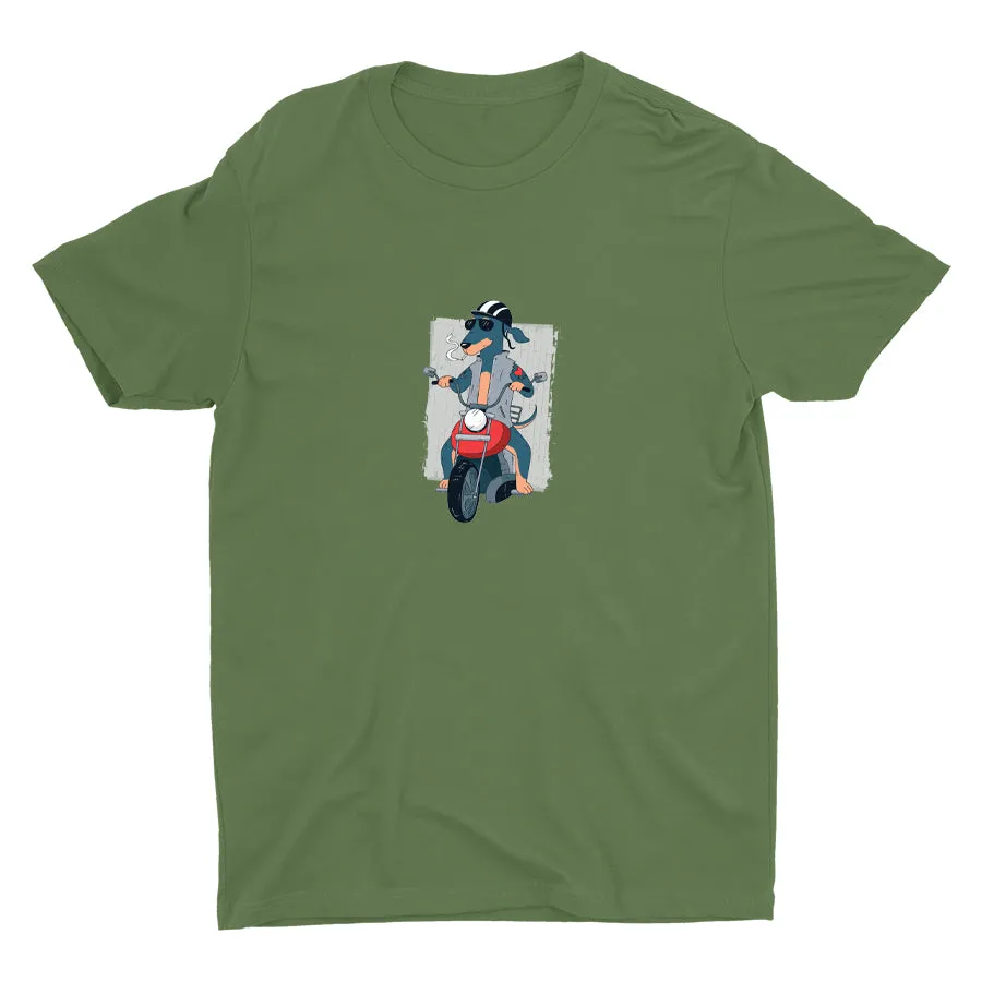 Biker Dachshund Dog On Cotton Tee