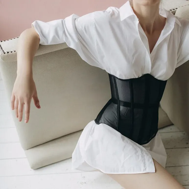 Black External Under-bust See through Corset
