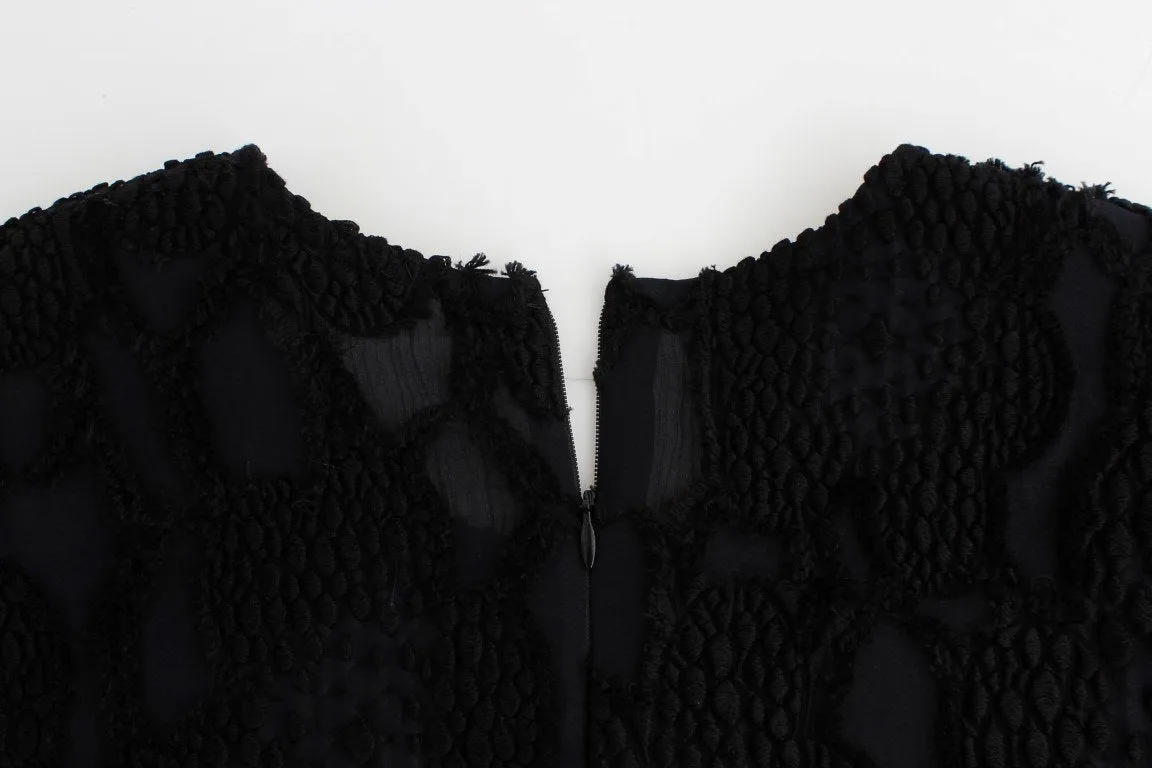 Black Jaquard Blouse Top Shirt