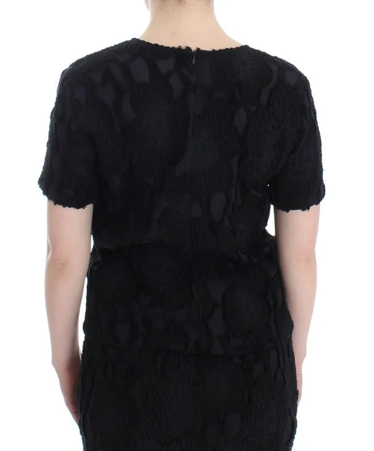 Black Jaquard Blouse Top Shirt