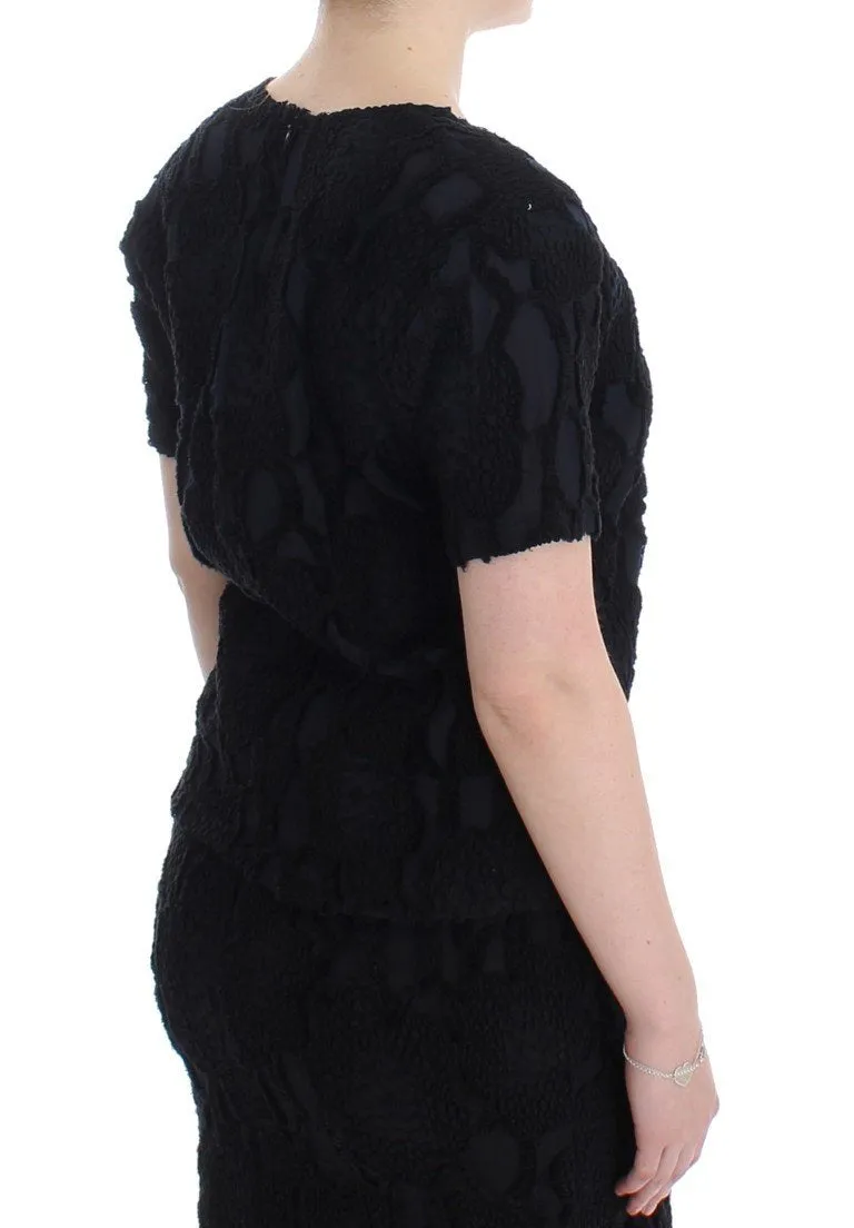 Black Jaquard Blouse Top Shirt