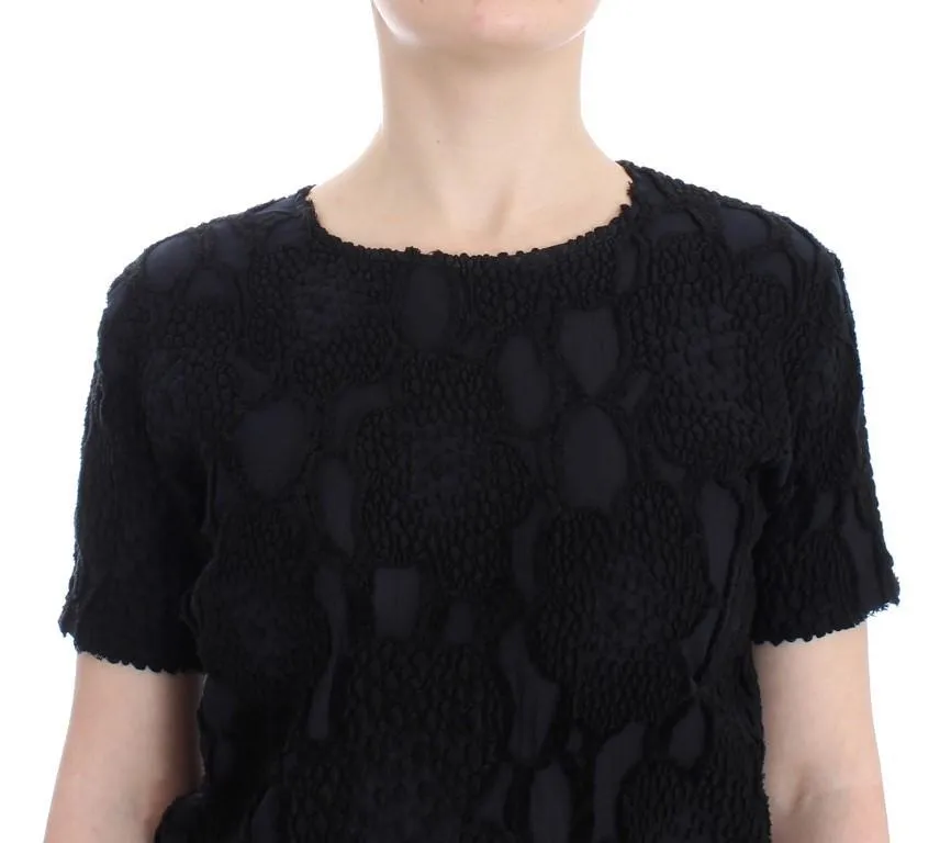 Black Jaquard Blouse Top Shirt