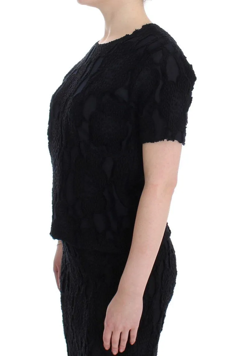 Black Jaquard Blouse Top Shirt