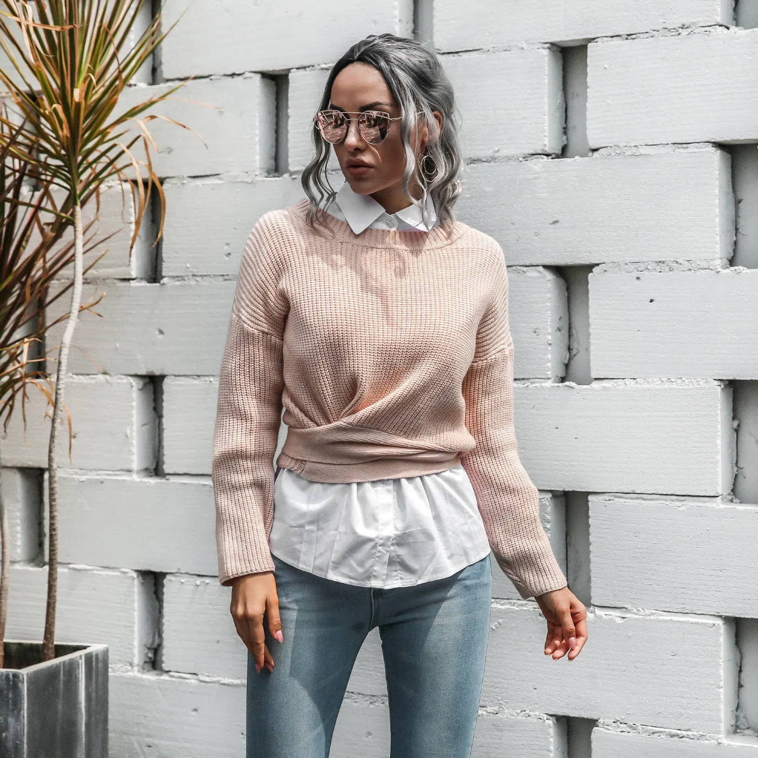 Casual Office Style Bowknot Knitting Sweater