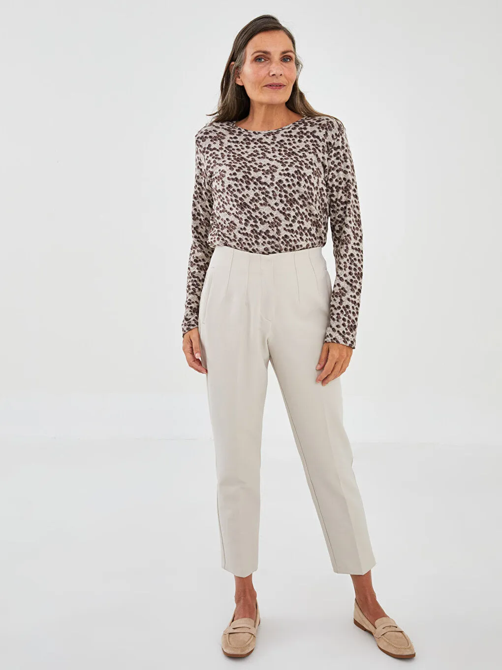 Crew Neck Patterned Long Sleeve Women's T-Shirt