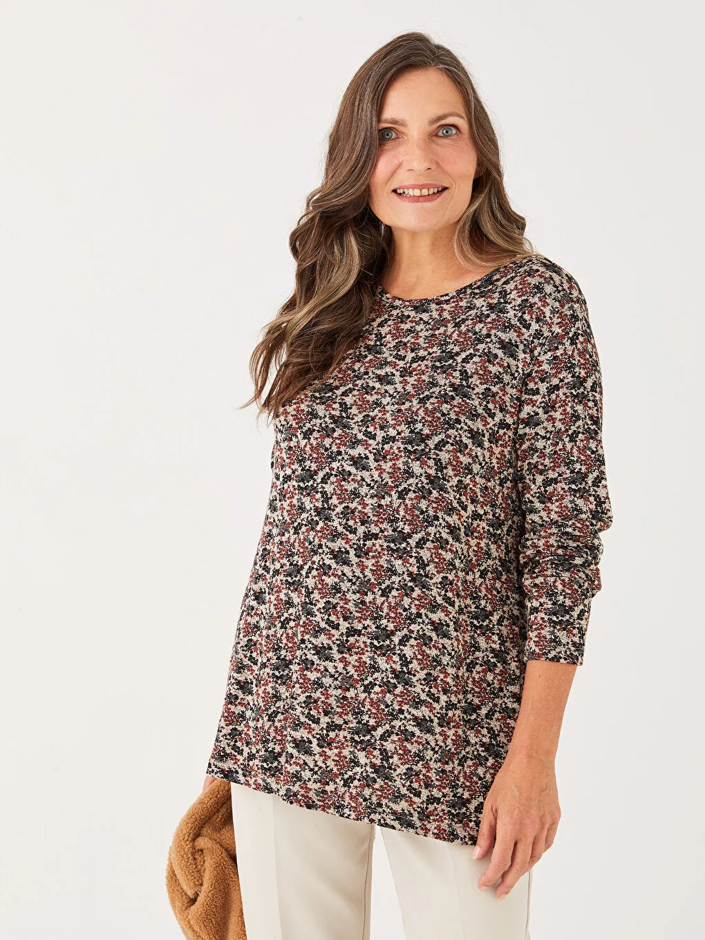 Crew Neck Patterned Long Sleeve Women's T-Shirt
