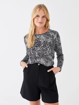 Crew Neck Patterned Long Sleeve Women's T-Shirt