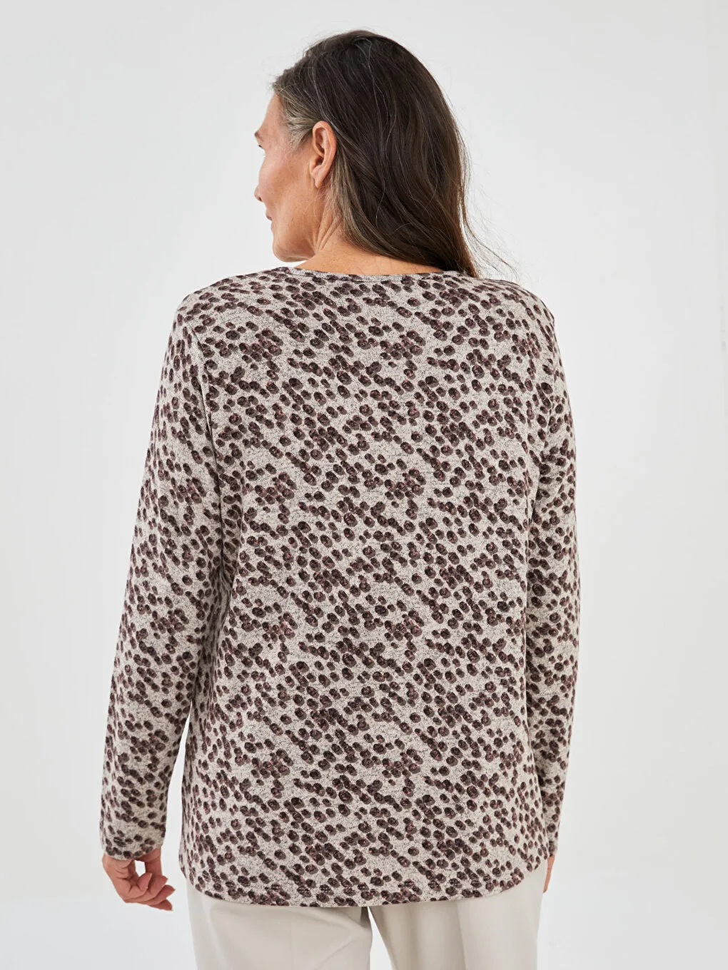 Crew Neck Patterned Long Sleeve Women's T-Shirt