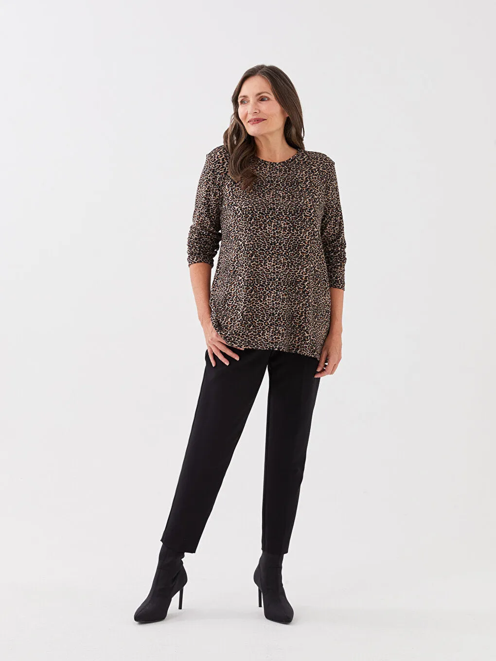 Crew Neck Patterned Long Sleeve Women's T-Shirt