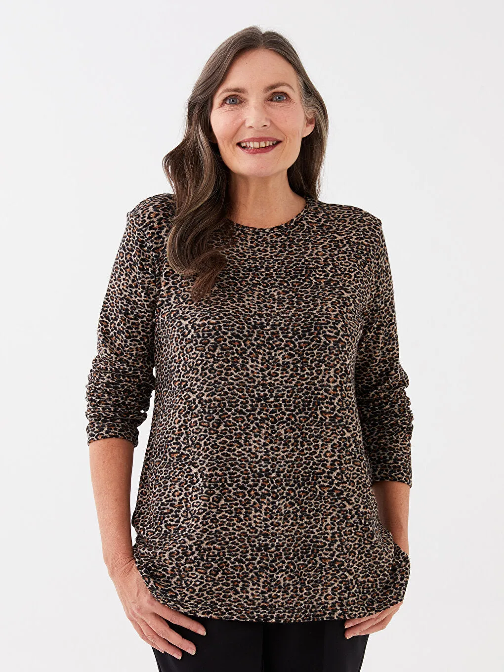 Crew Neck Patterned Long Sleeve Women's T-Shirt