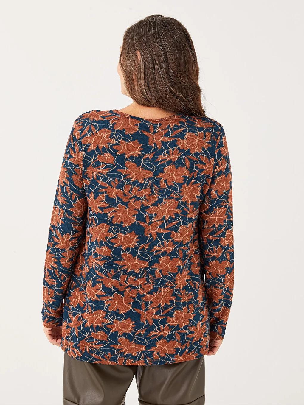 Crew Neck Patterned Long Sleeve Women's T-Shirt