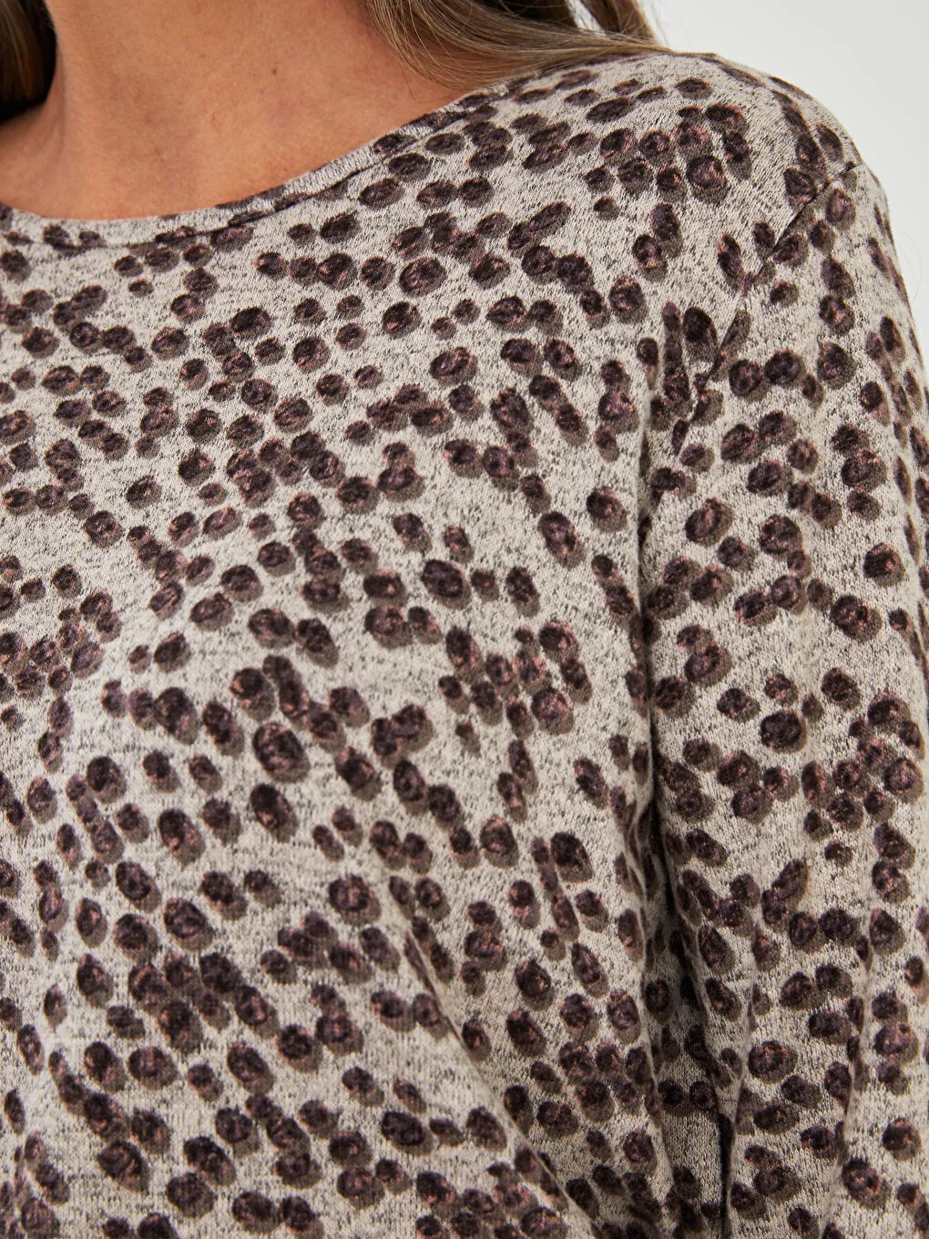 Crew Neck Patterned Long Sleeve Women's T-Shirt