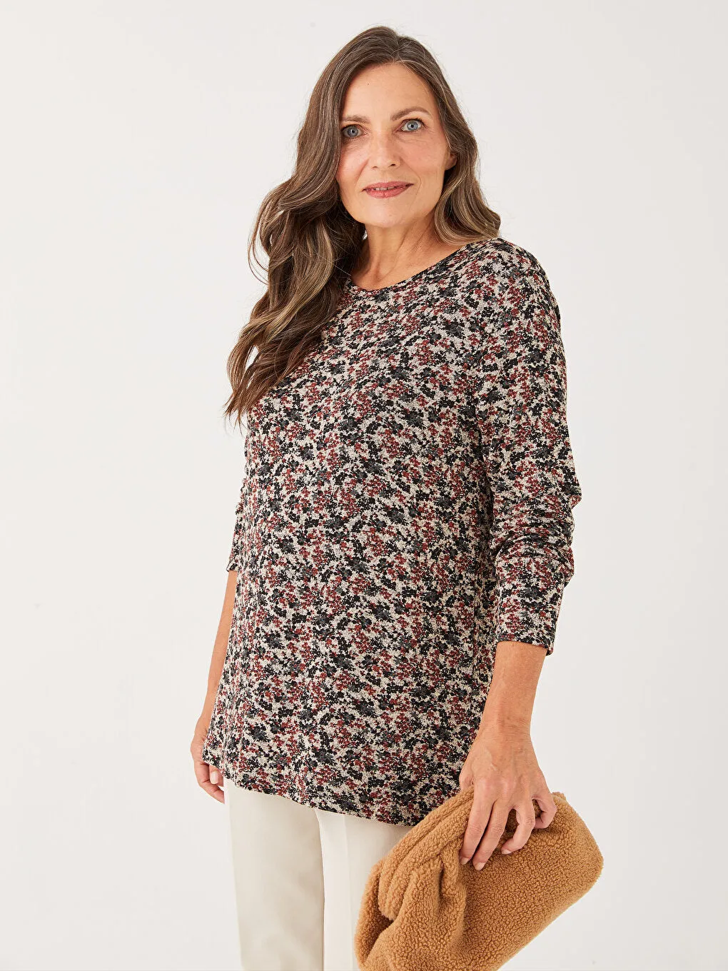 Crew Neck Patterned Long Sleeve Women's T-Shirt