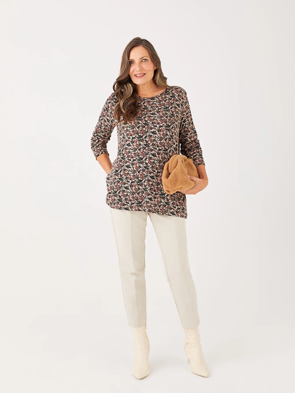 Crew Neck Patterned Long Sleeve Women's T-Shirt