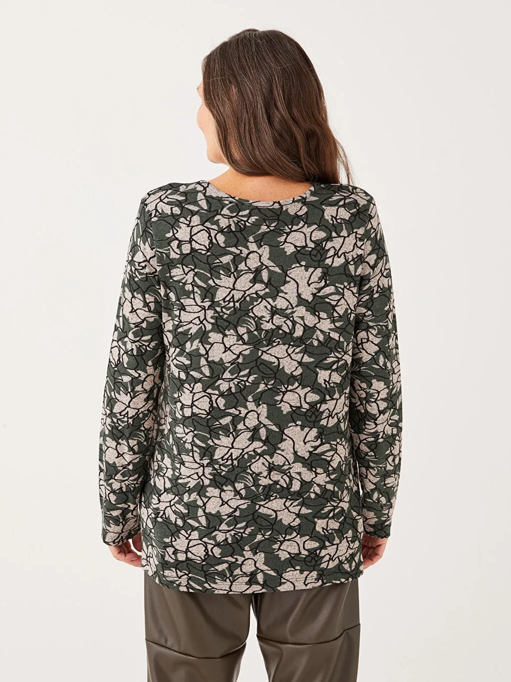 Crew Neck Patterned Long Sleeve Women's T-Shirt