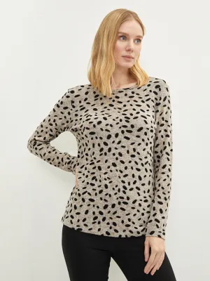 Crew Neck Patterned Long Sleeve Women's T-Shirt