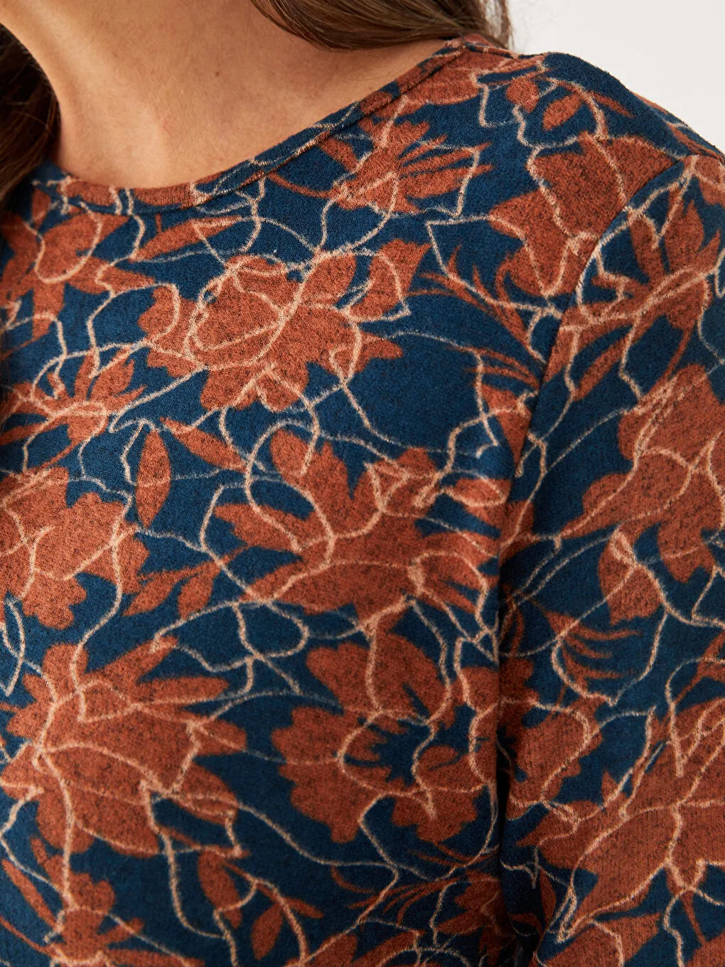 Crew Neck Patterned Long Sleeve Women's T-Shirt