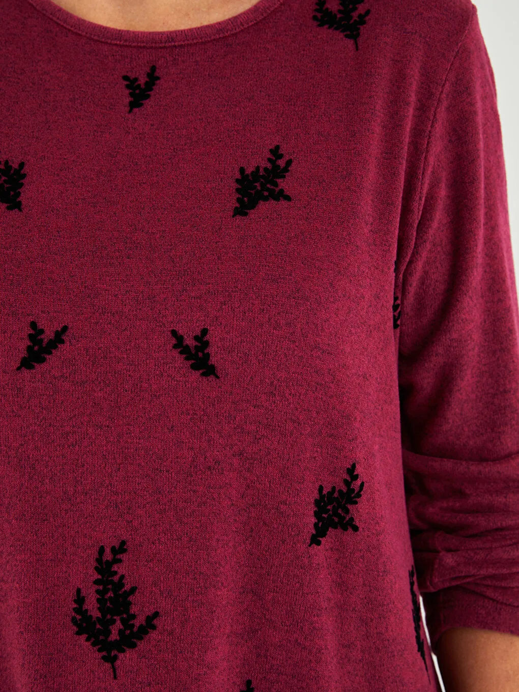 Crew Neck Patterned Long Sleeve Women's T-Shirt