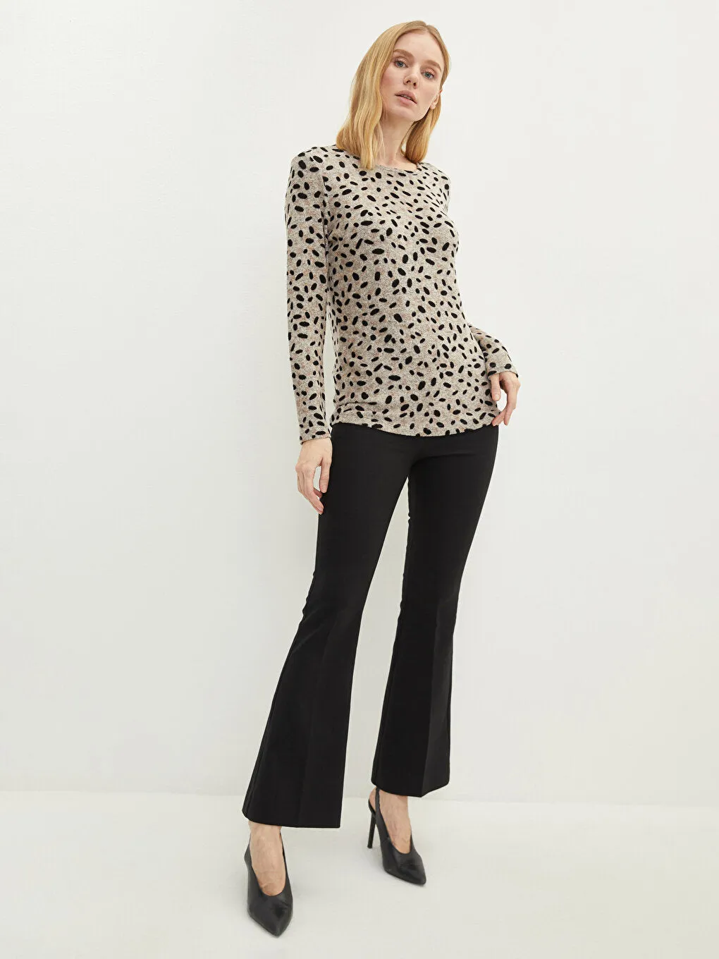 Crew Neck Patterned Long Sleeve Women's T-Shirt