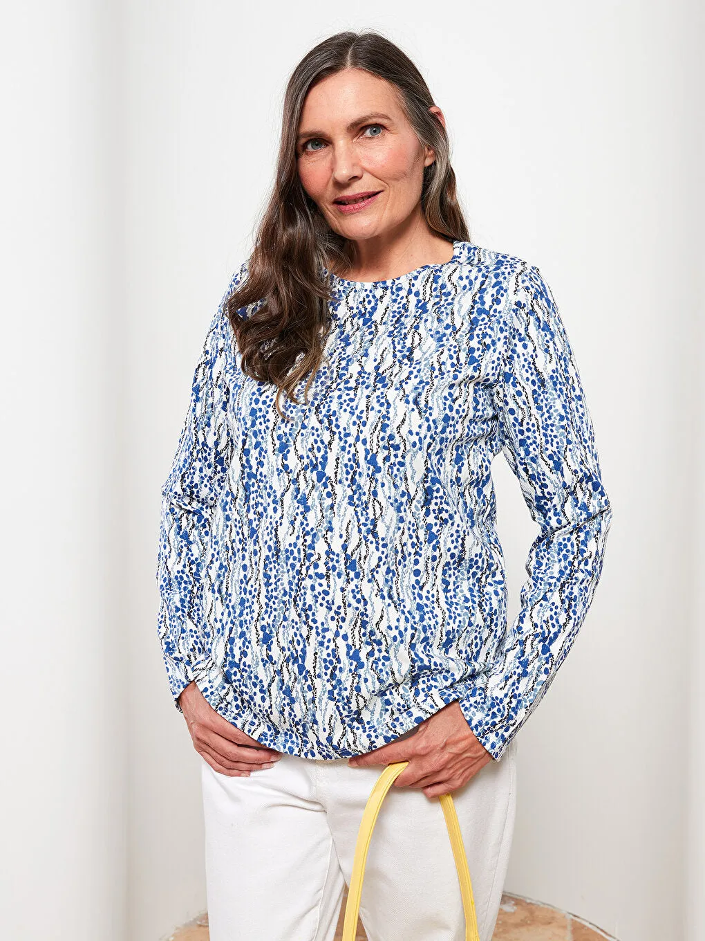 Crew Neck Patterned Long Sleeve Women's T-Shirt