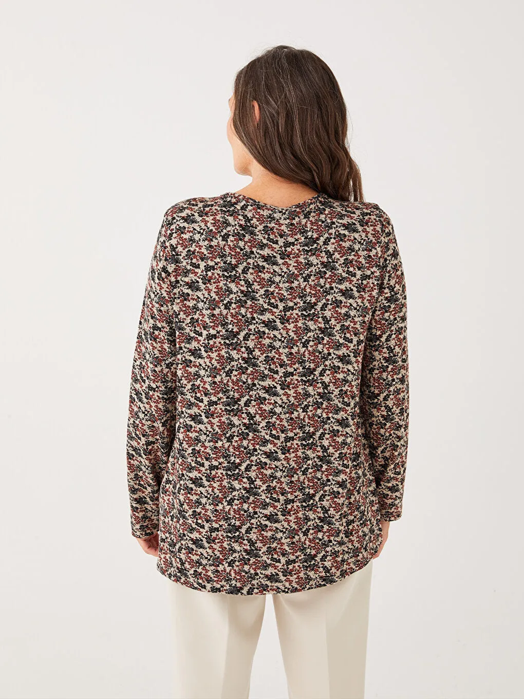 Crew Neck Patterned Long Sleeve Women's T-Shirt