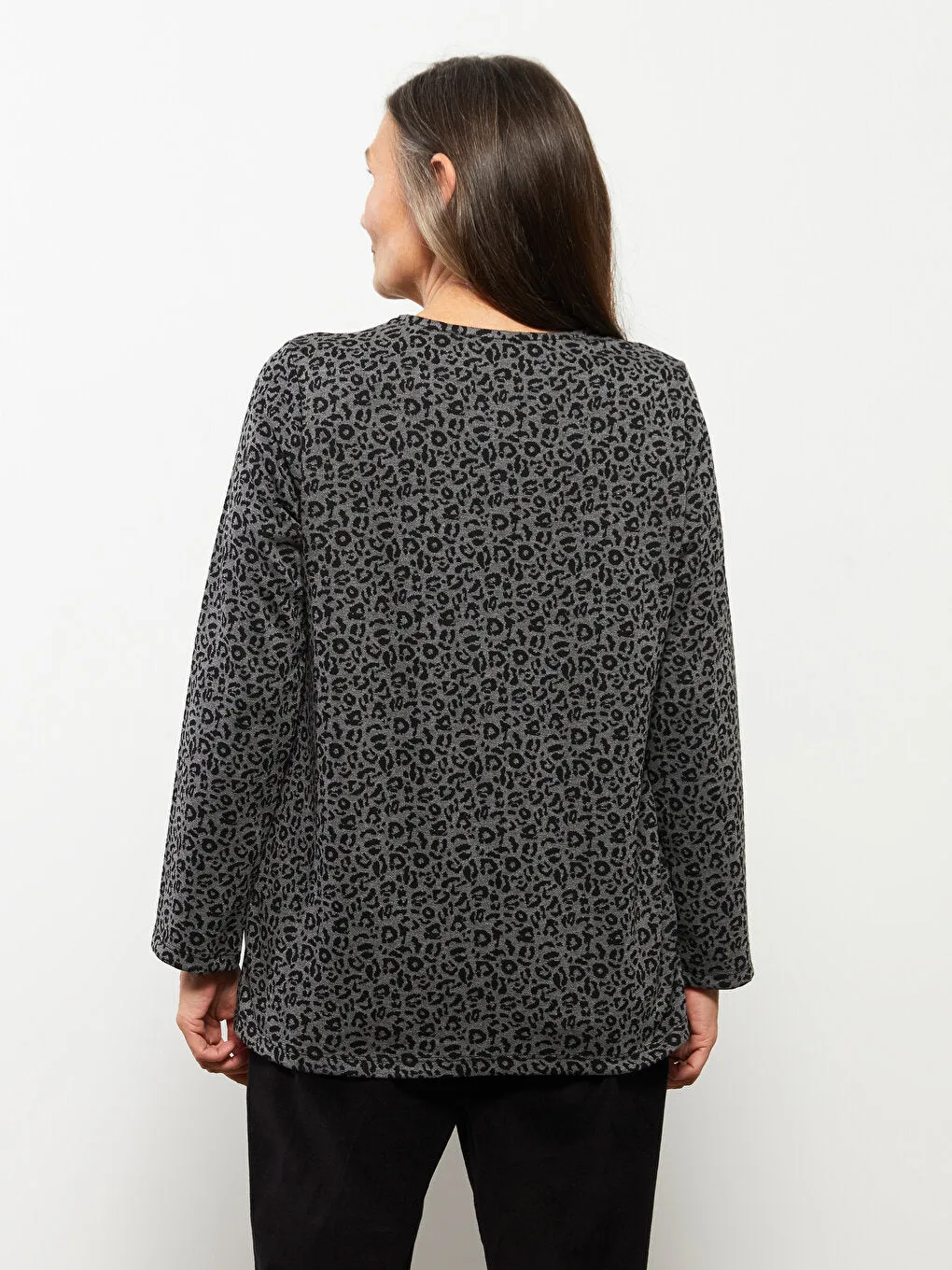 Crew Neck Patterned Long Sleeve Women's T-Shirt