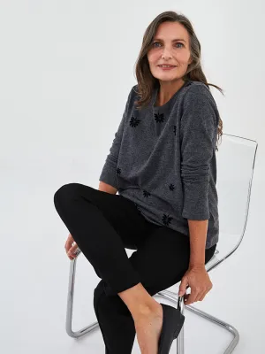 Crew Neck Patterned Long Sleeve Women's T-Shirt