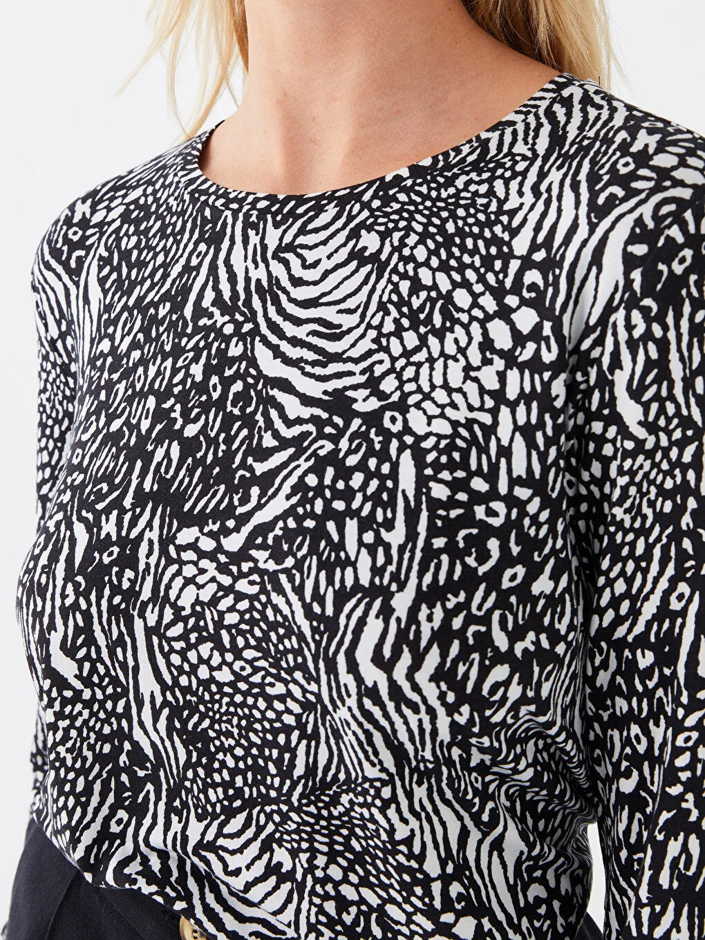 Crew Neck Patterned Long Sleeve Women's T-Shirt