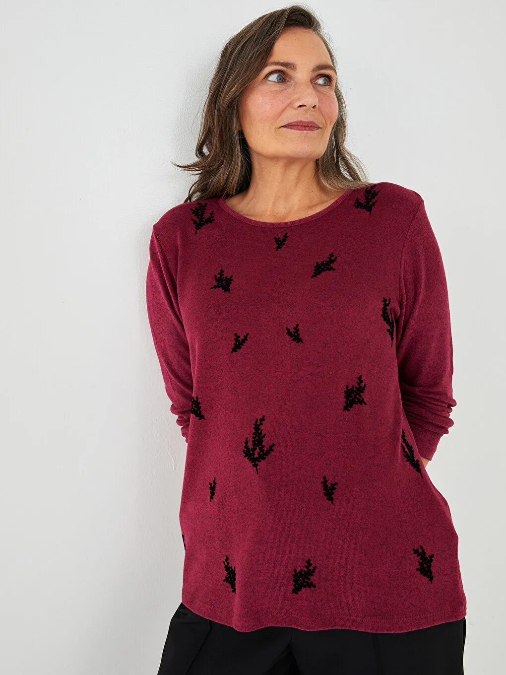Crew Neck Patterned Long Sleeve Women's T-Shirt