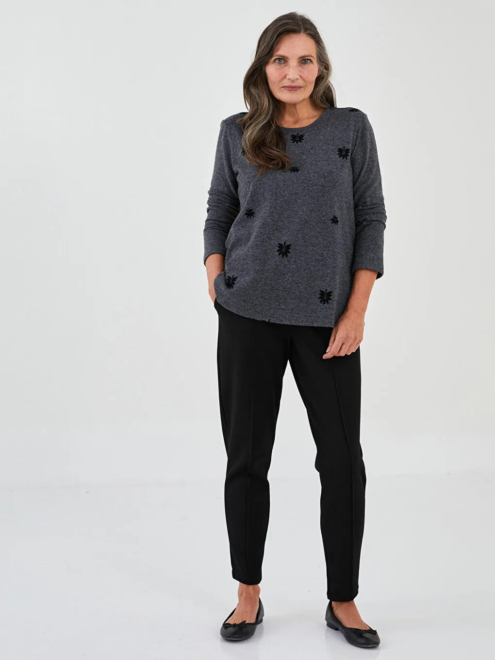 Crew Neck Patterned Long Sleeve Women's T-Shirt