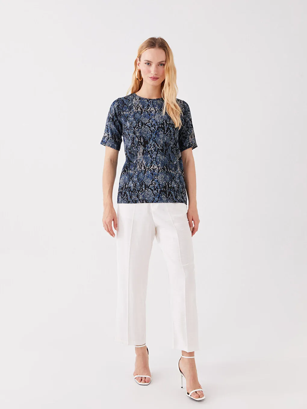 Crew Neck Patterned Short Sleeve Women's T-Shirt