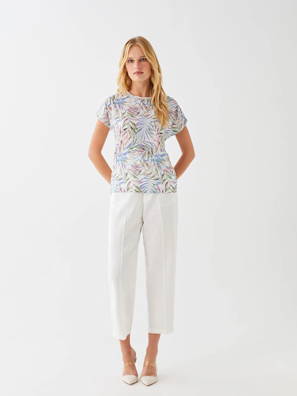 Crew Neck Patterned Short Sleeve Women's T-Shirt
