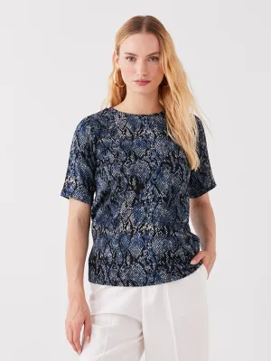 Crew Neck Patterned Short Sleeve Women's T-Shirt