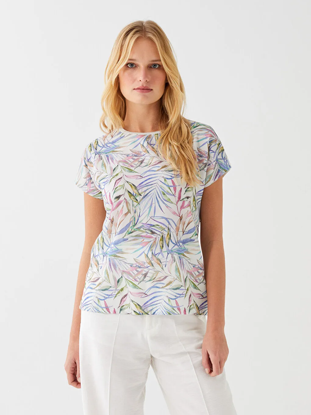 Crew Neck Patterned Short Sleeve Women's T-Shirt