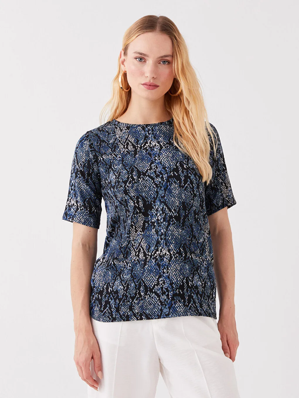Crew Neck Patterned Short Sleeve Women's T-Shirt