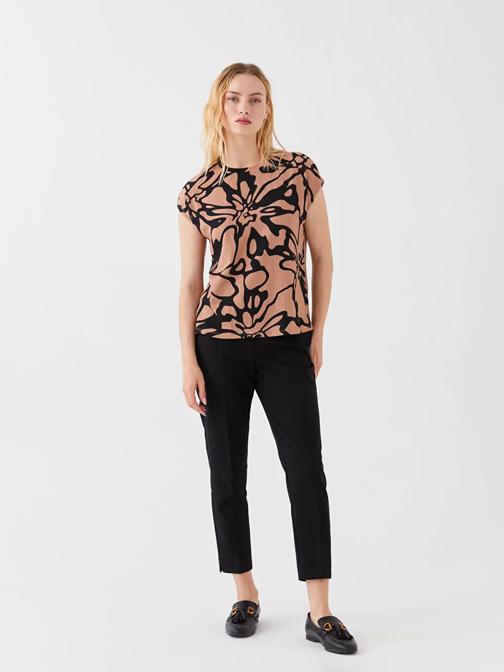 Crew Neck Patterned Short Sleeve Women's T-Shirt