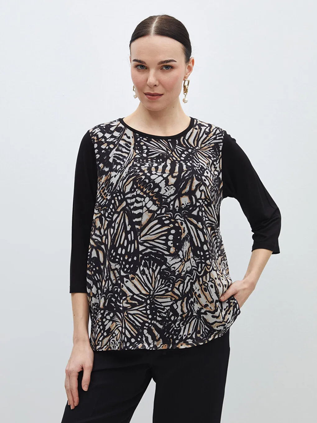 Crew Neck Patterned Women's T-Shirt