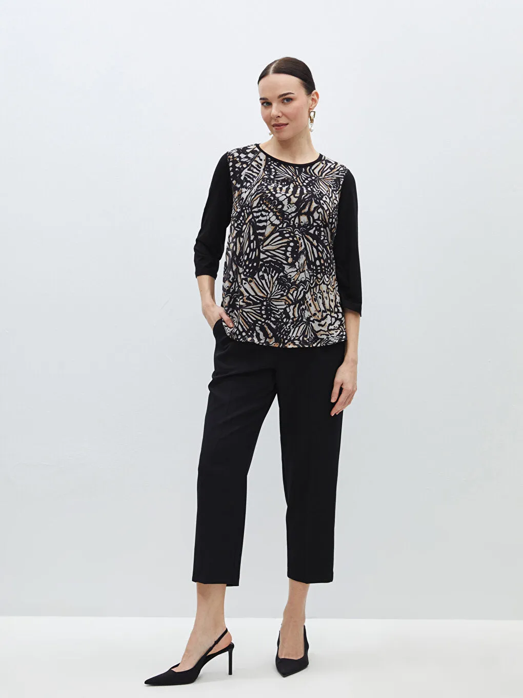 Crew Neck Patterned Women's T-Shirt