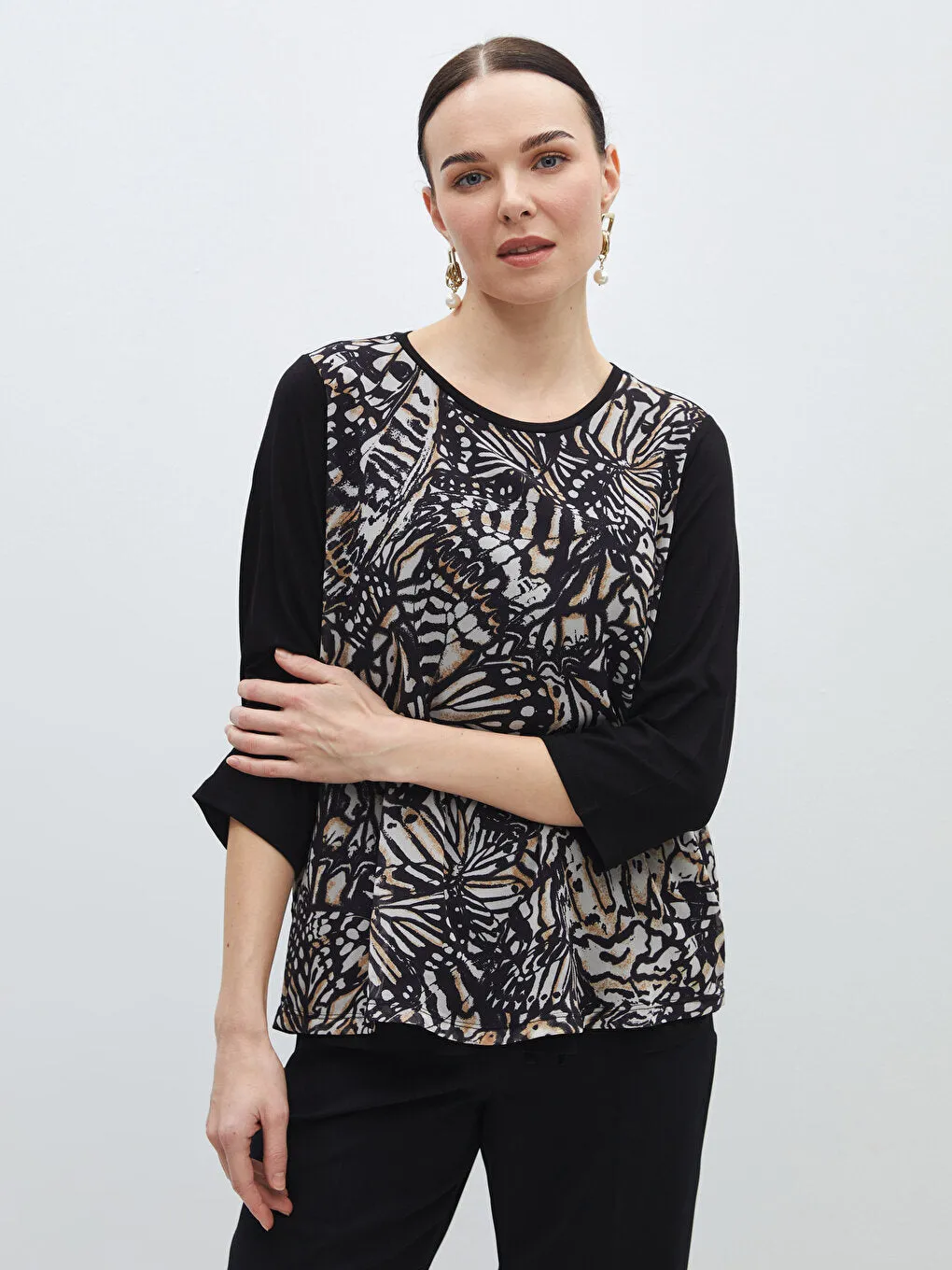 Crew Neck Patterned Women's T-Shirt