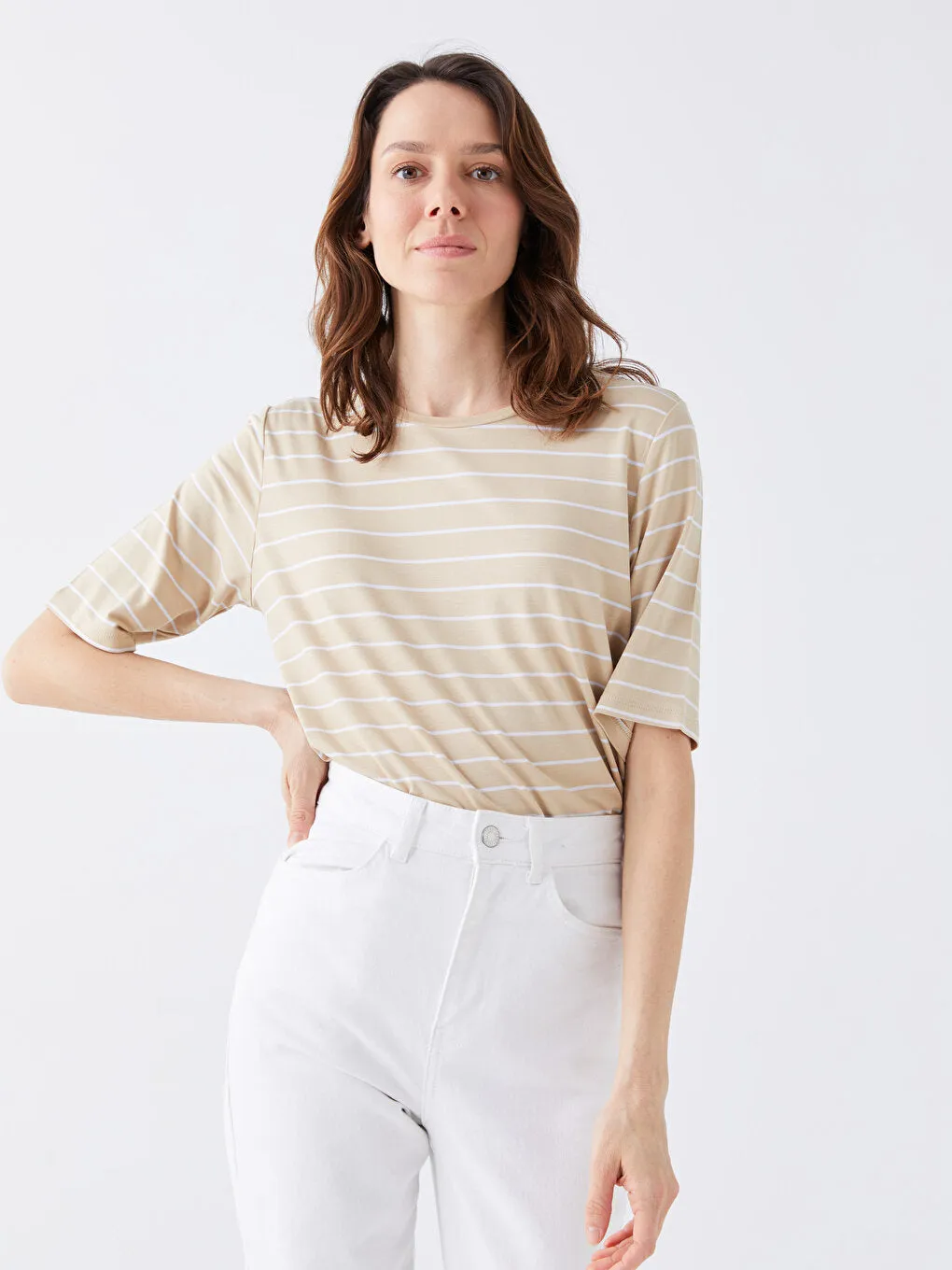 Crew Neck Striped Short Sleeve Women's T-Shirt