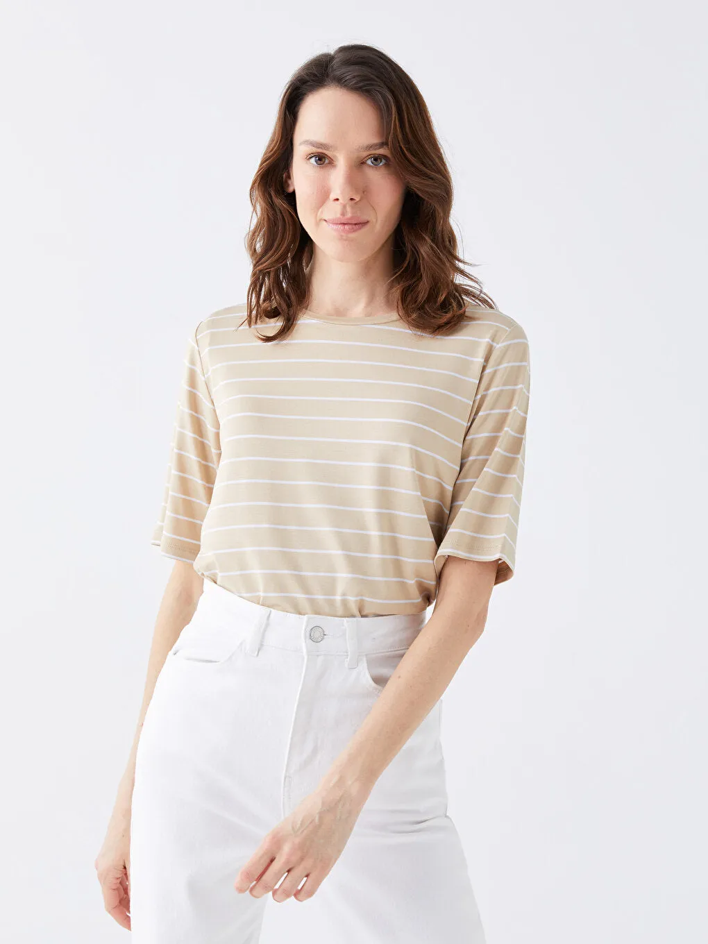 Crew Neck Striped Short Sleeve Women's T-Shirt
