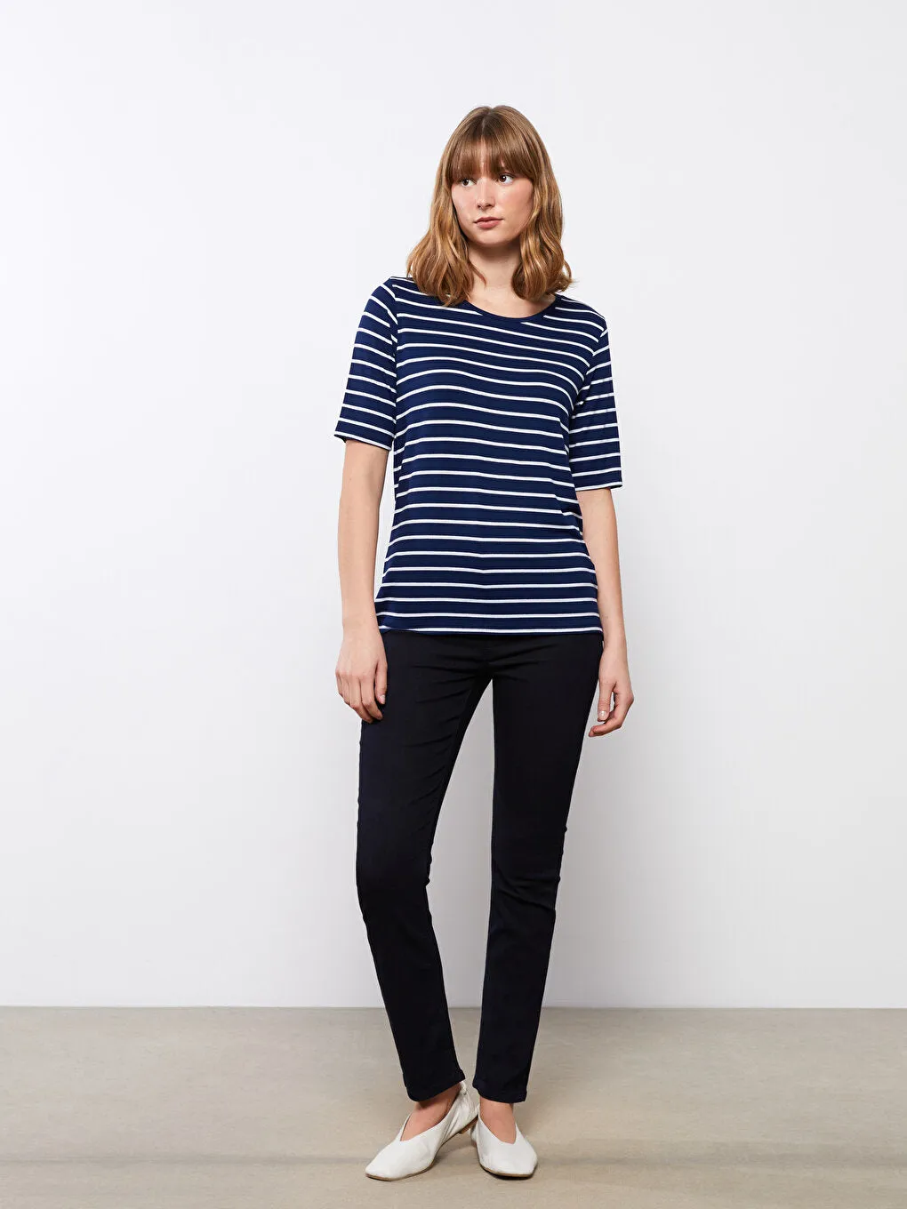 Crew Neck Striped Short Sleeve Women's T-Shirt